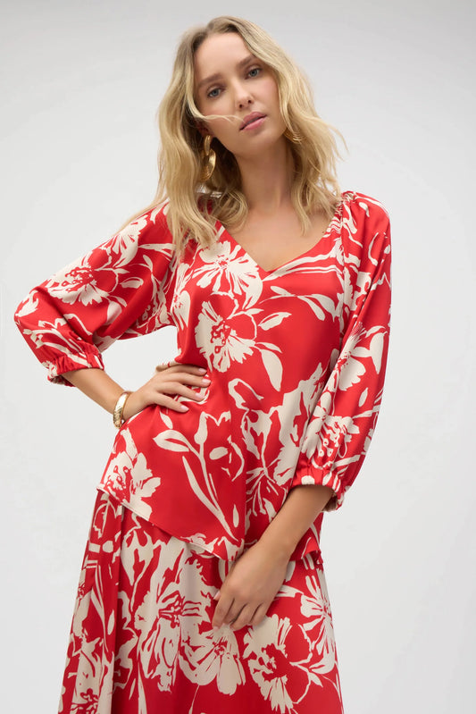 Sicilian Spring Satin Top Floral Print