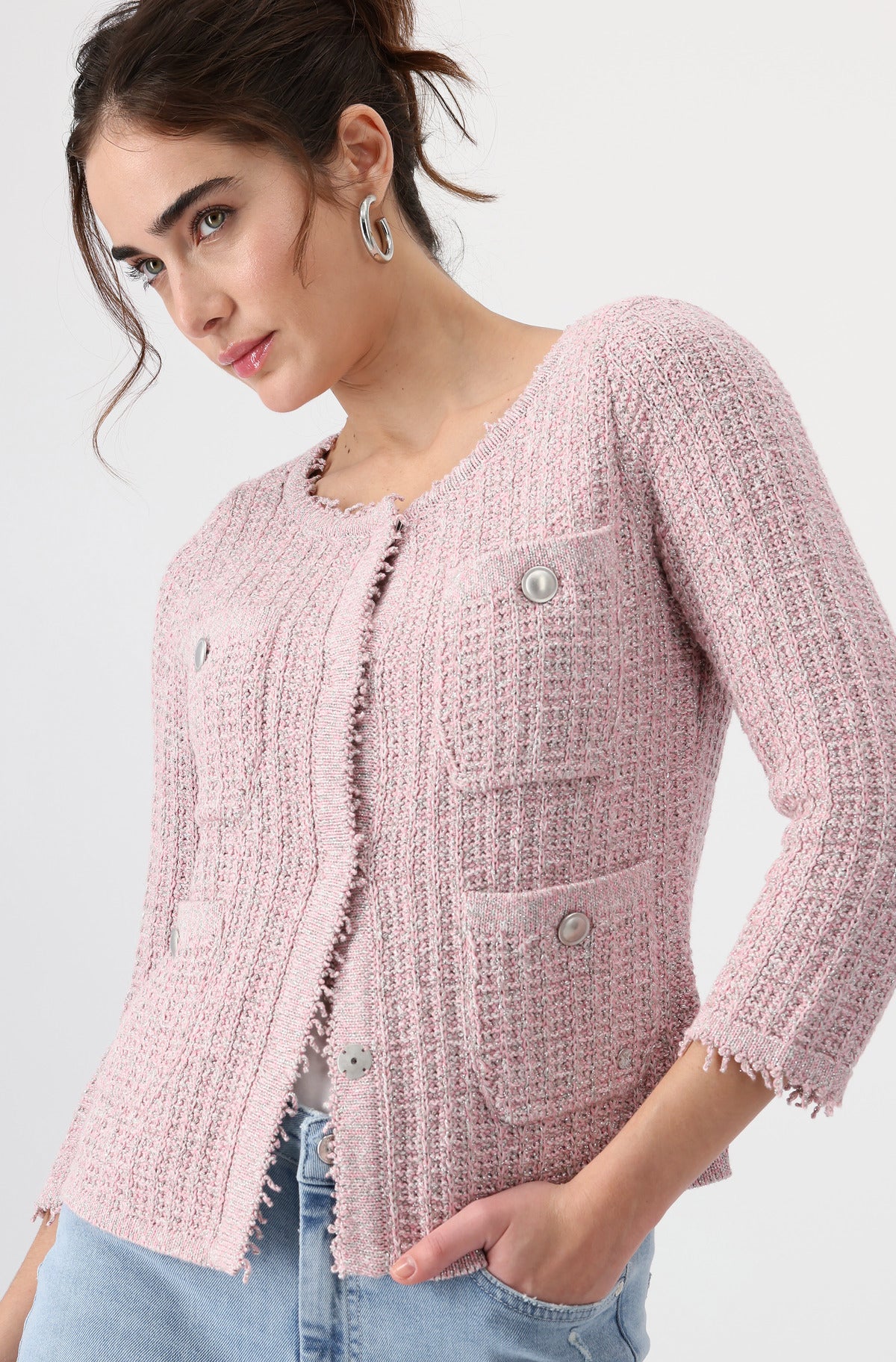 Round Neck Jacket Pink