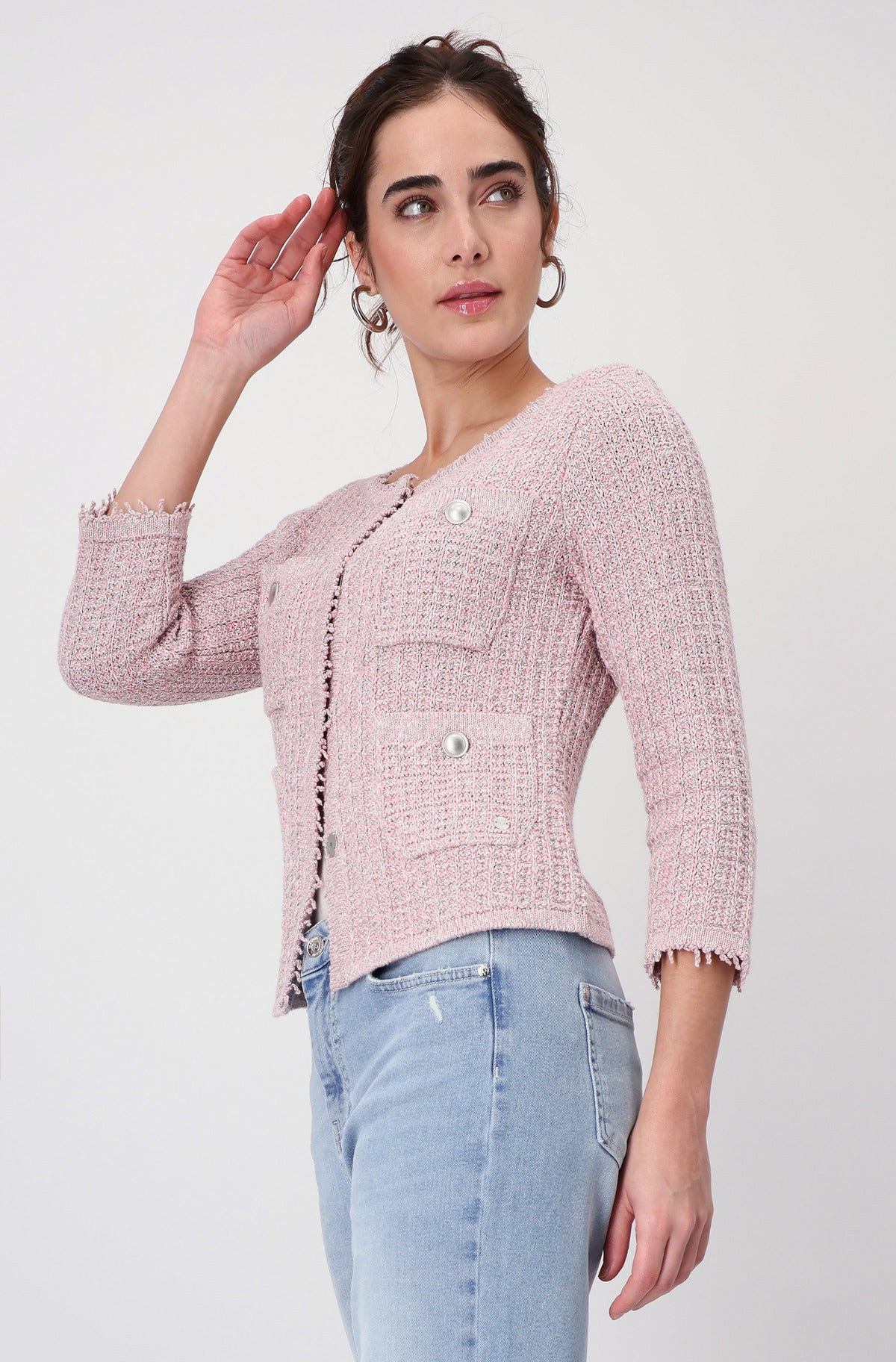 Round Neck Jacket Pink