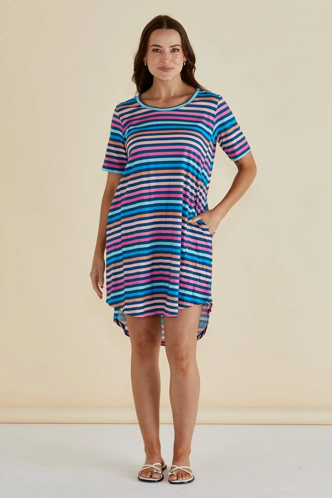 Nyree Dress Multi Stripe Navy