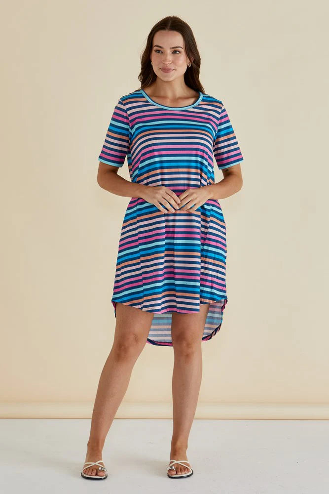 Nyree Dress Multi Stripe Navy
