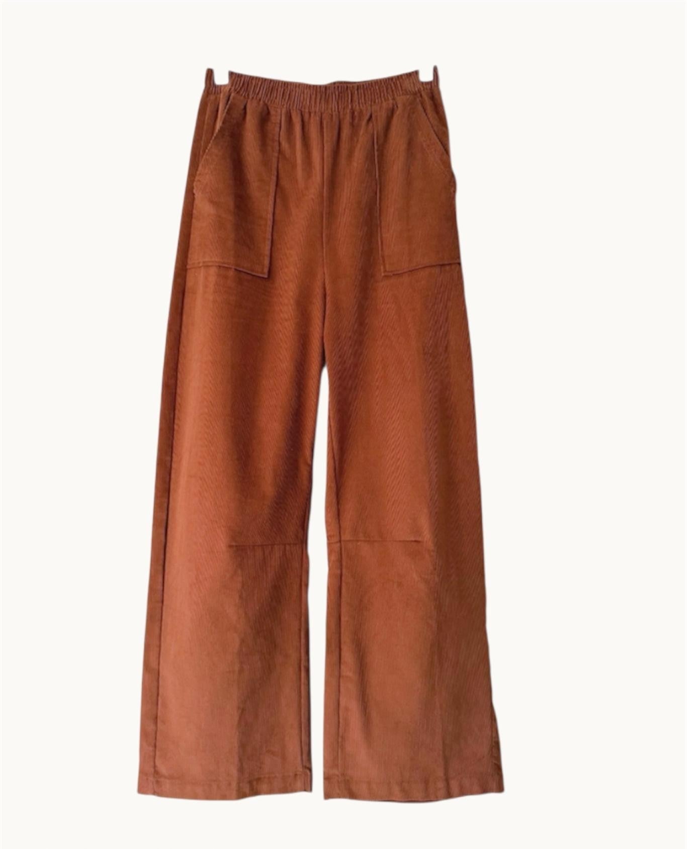 Cord Barrel Leg Pants Camel