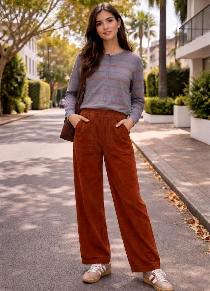 Cord Barrel Leg Pants Camel