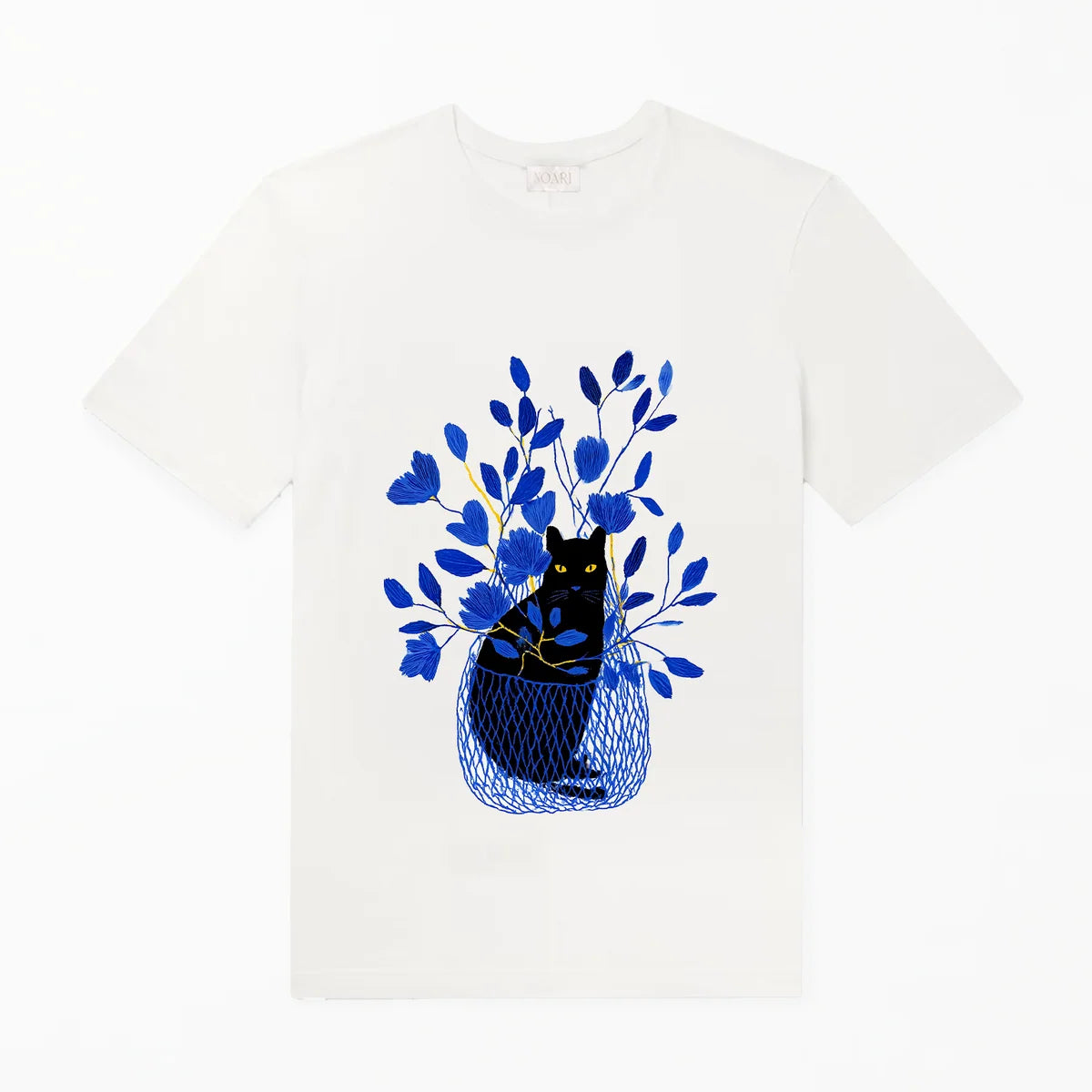 T Shirt White Black Cat In Basket