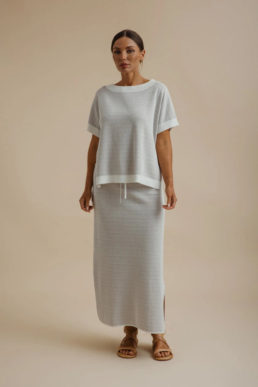 Crepe Knitted Skirt Salt/Granite