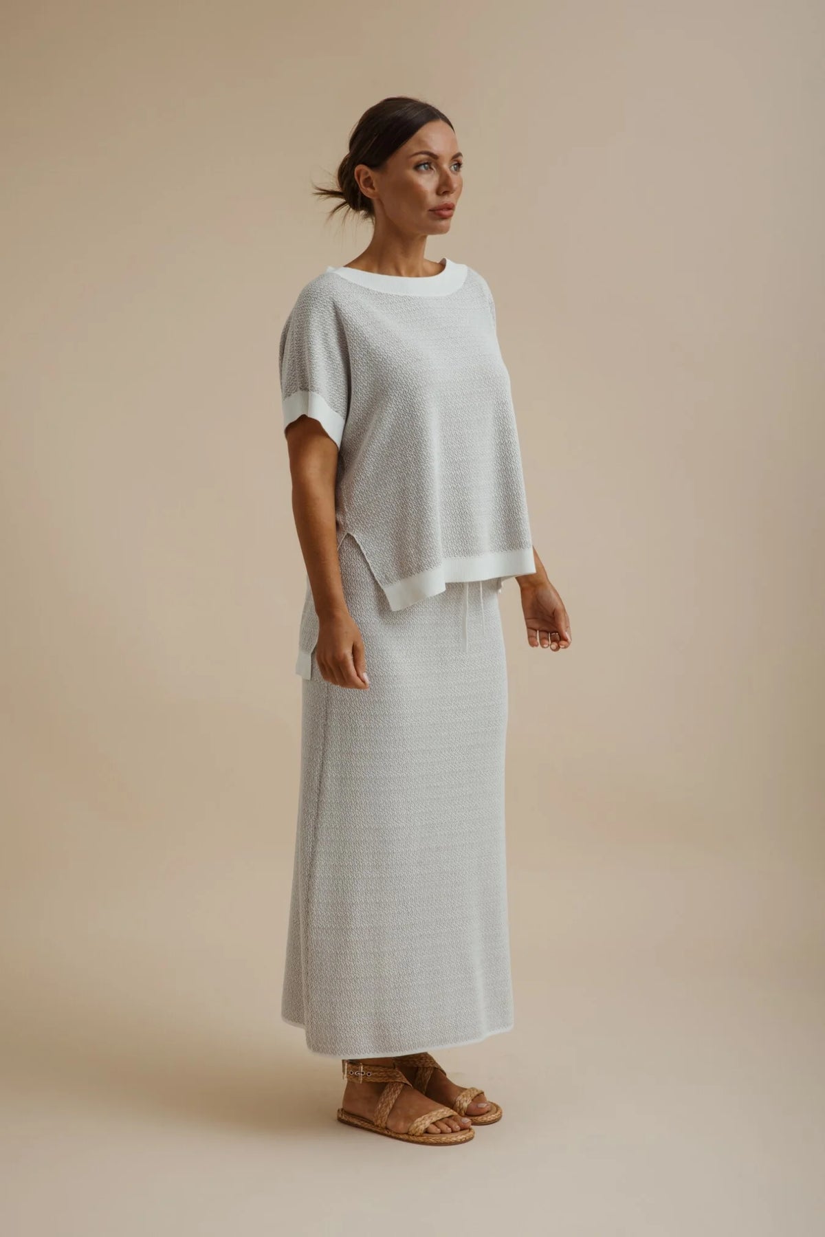 Crepe Knitted Skirt Salt/Granite
