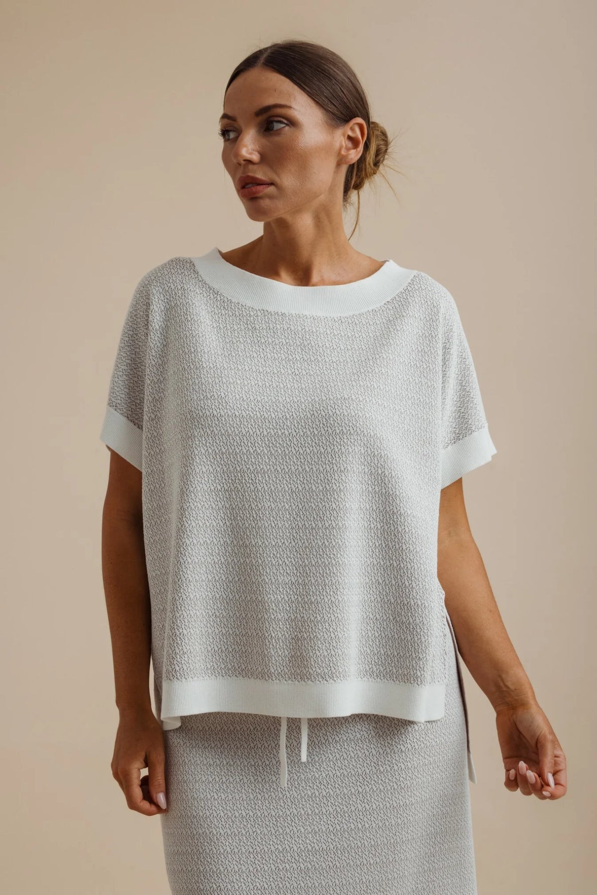 Crepe Knitted Tee Pullover Salt/Granite