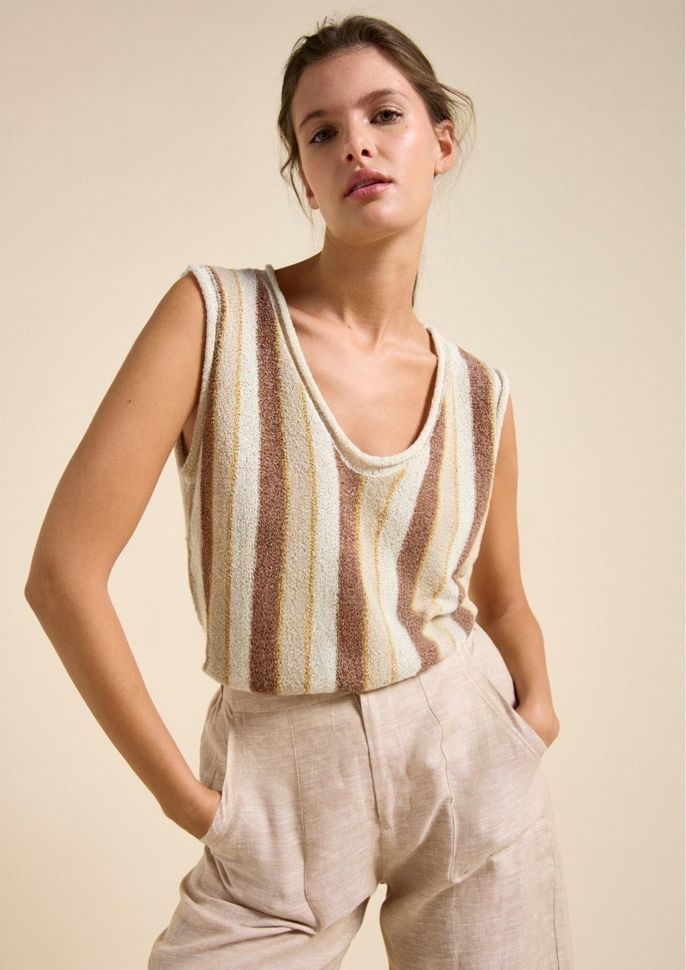 Clovelly Tank chocolate stripe