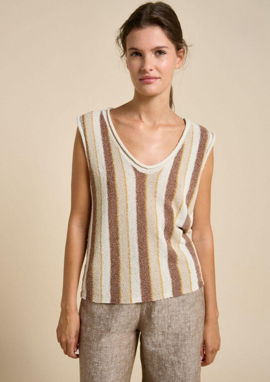 Clovelly Tank chocolate stripe