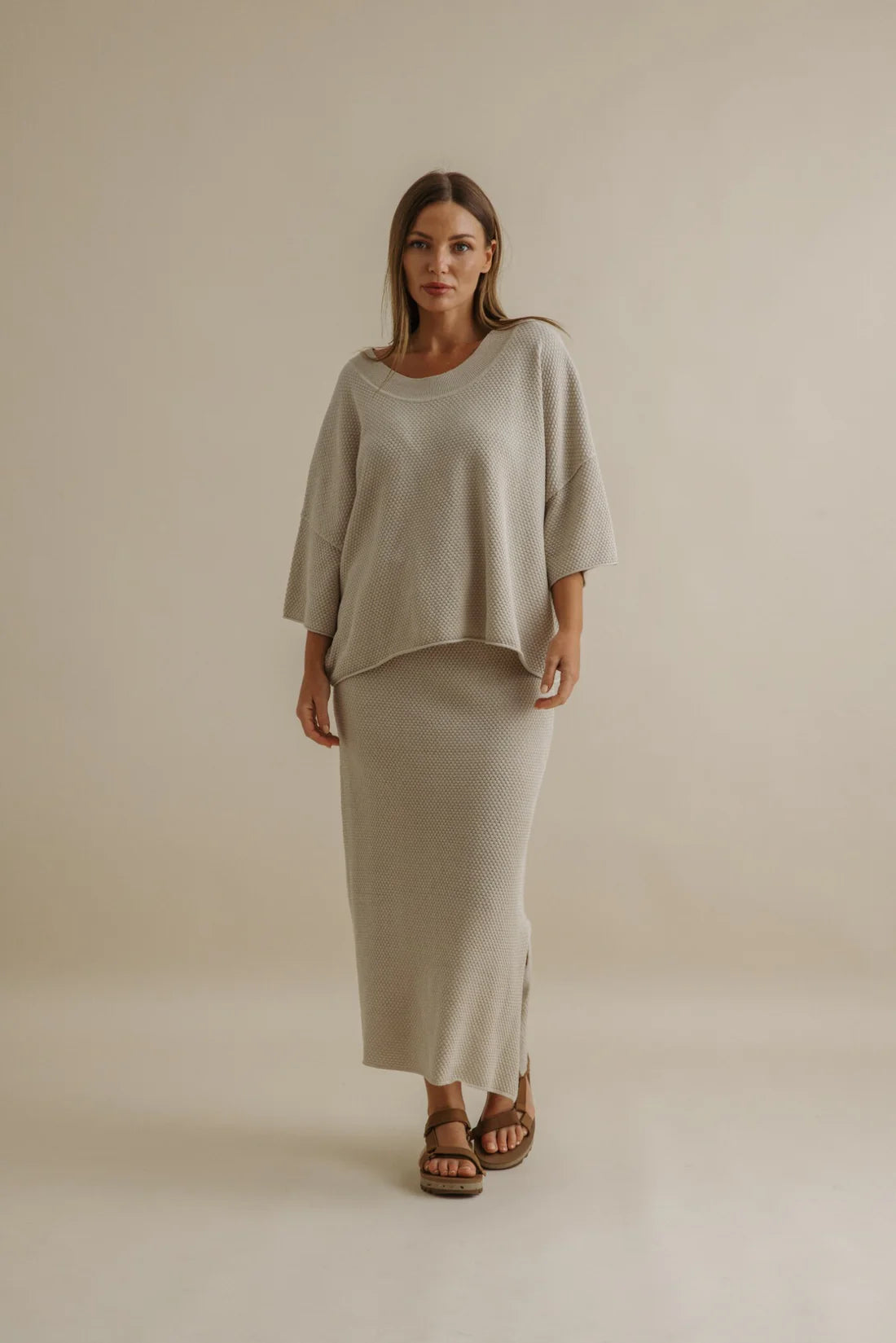 Coral Knitted Skirt Sand Combo