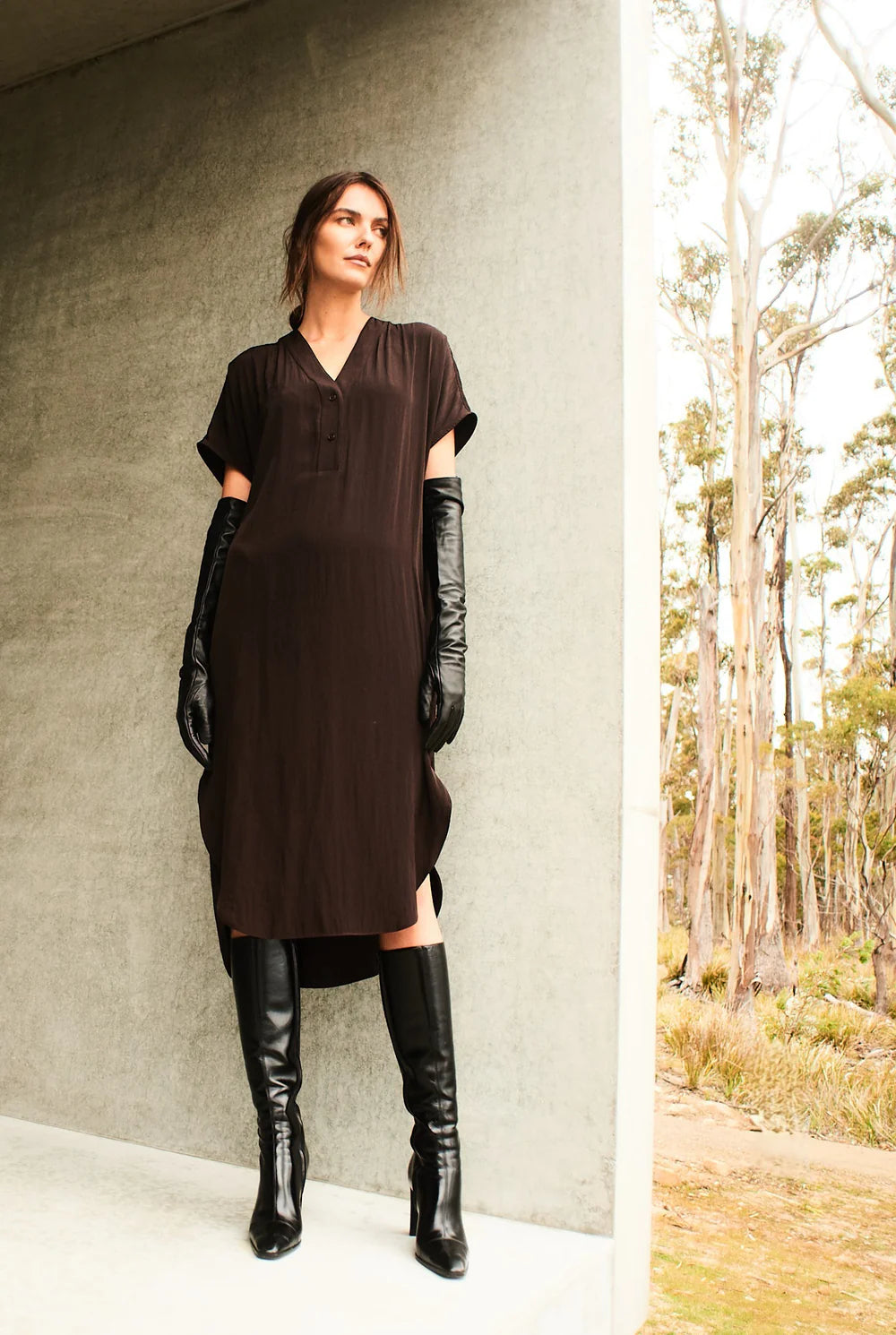 Wedge Tab Dress Fudge