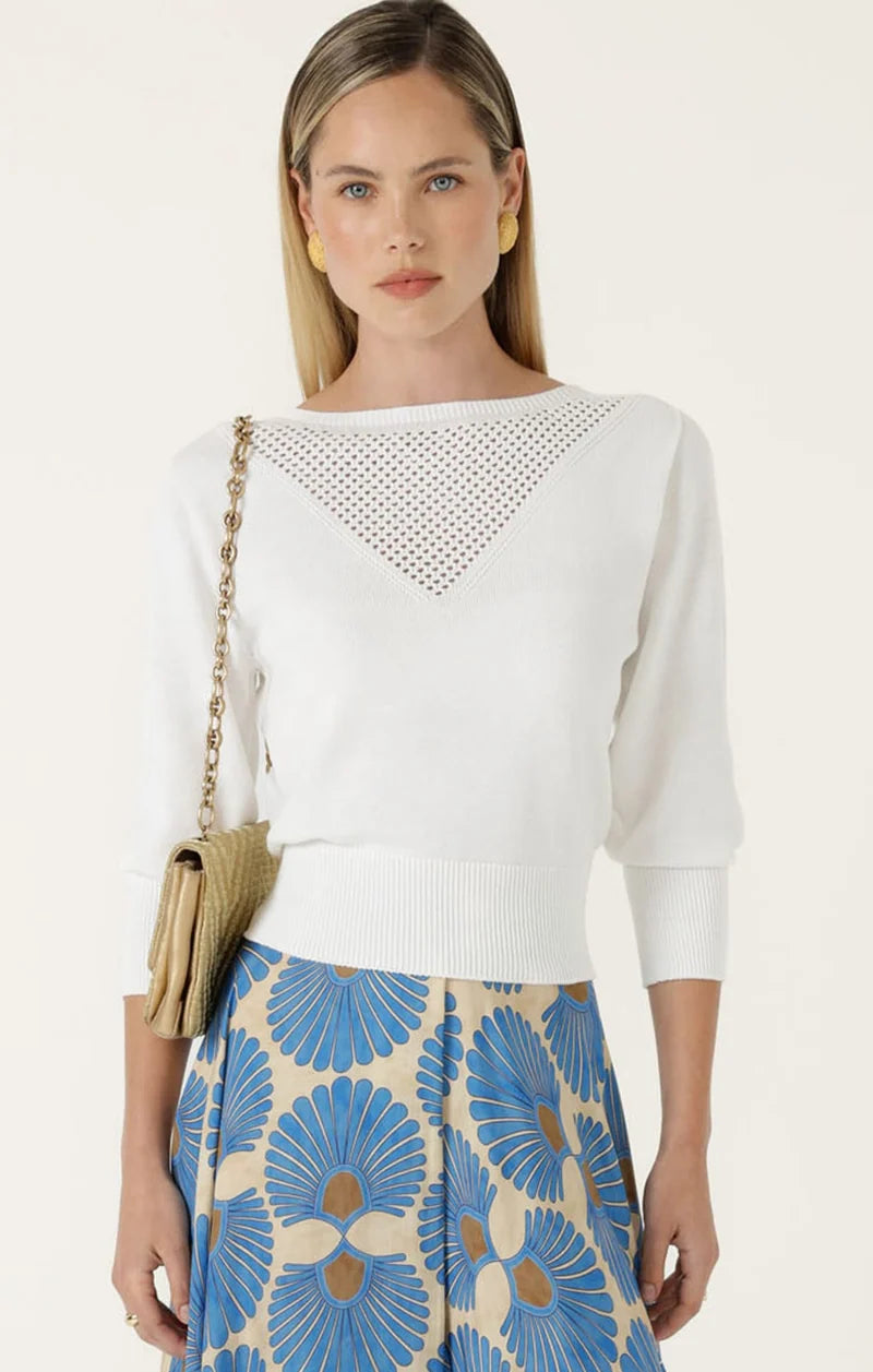 Chloe 3/4 Sleeve Knit Top White