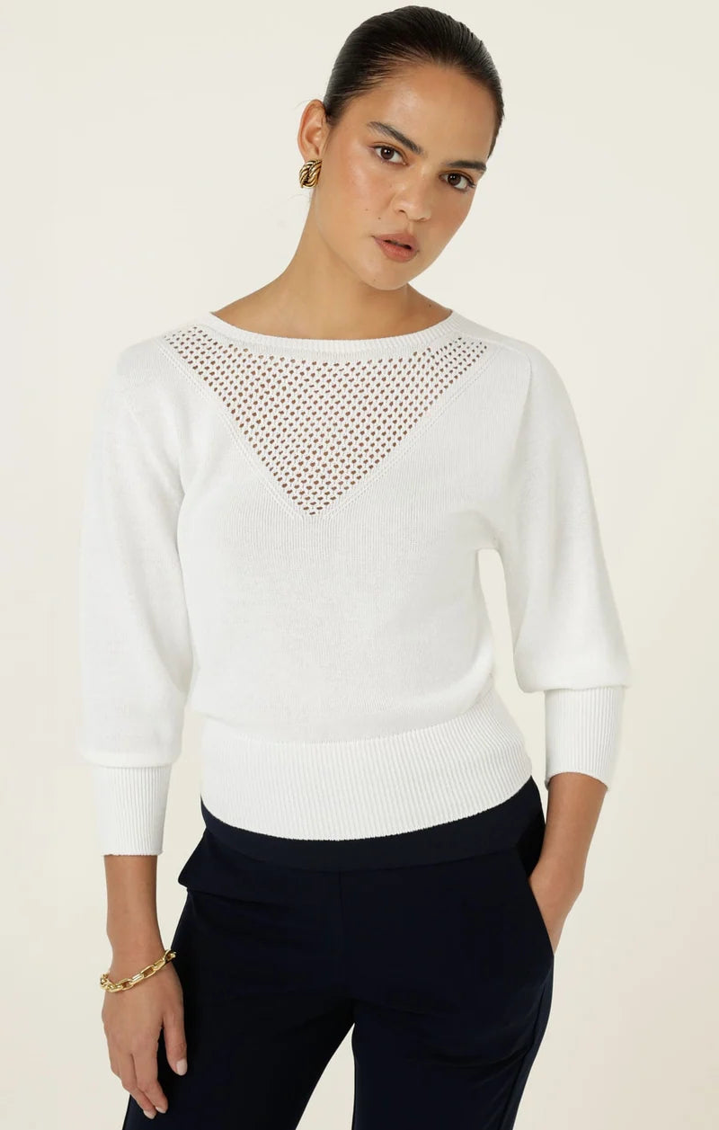 Chloe 3/4 Sleeve Knit Top White