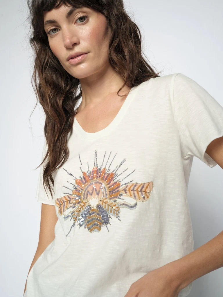 Tonia O-SS Glam Tee Ecru
