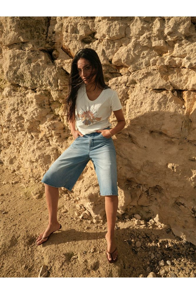 Tonia O-SS Glam Tee Ecru