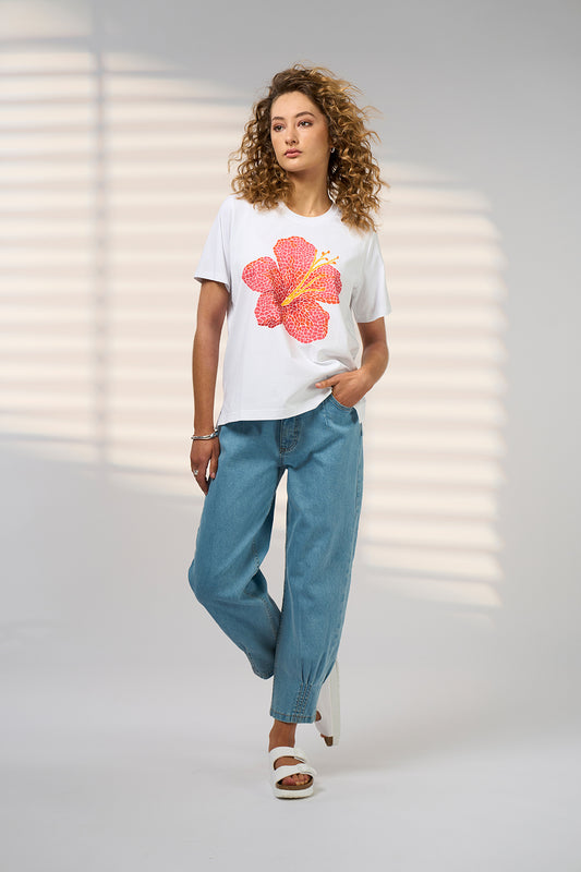 Mosacia Tee White Hibiscus