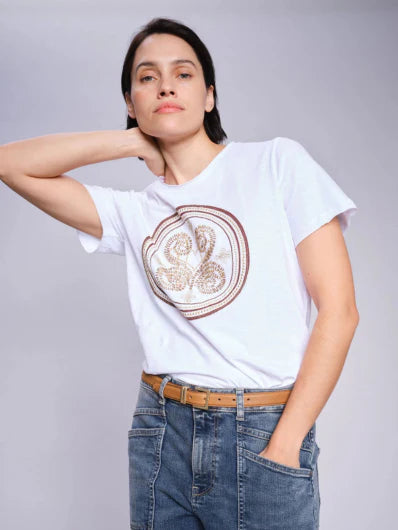 Zano O SS Embroidery Tee White
