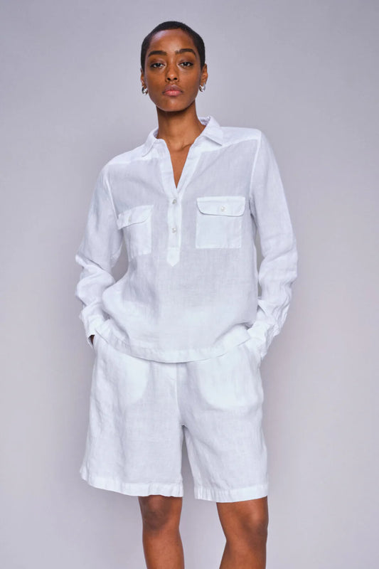 Enna Linen Pocket Blouse White