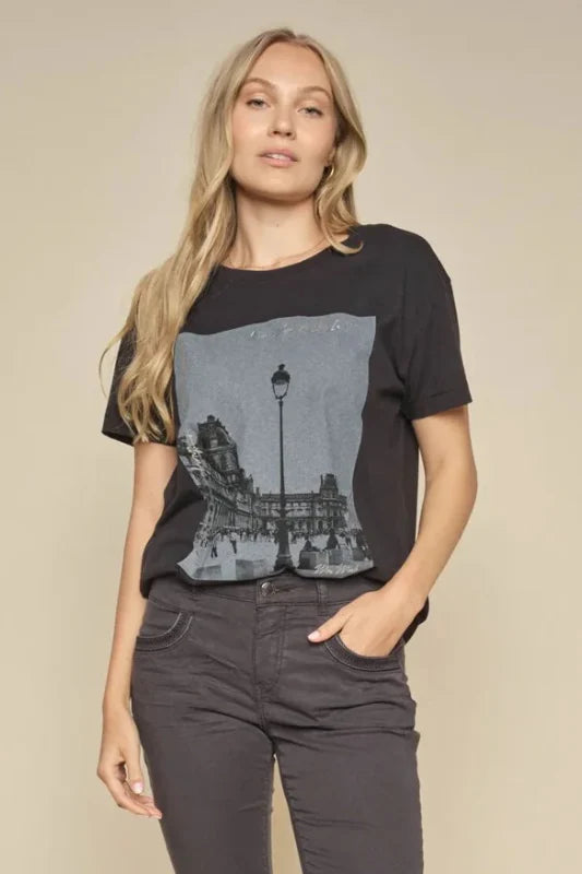 Solene Short Sleeve Tee Black Print