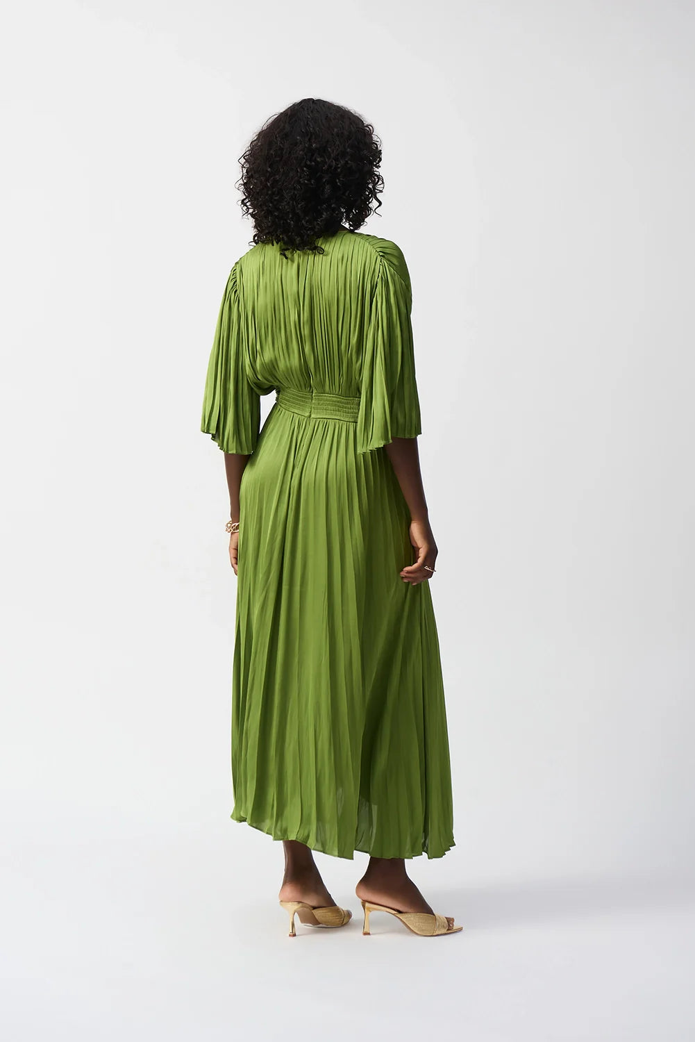 Pleated Satin Midi Dress Greenery