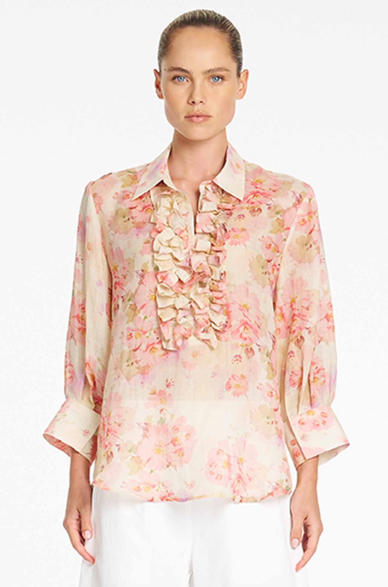 Ruffle Resort Top Misty Floral Line