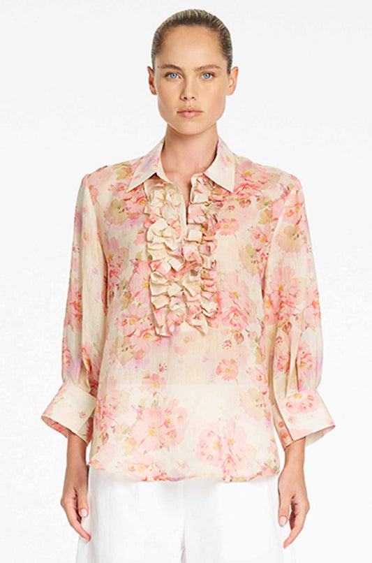 Ruffle Resort Top Misty Floral Line
