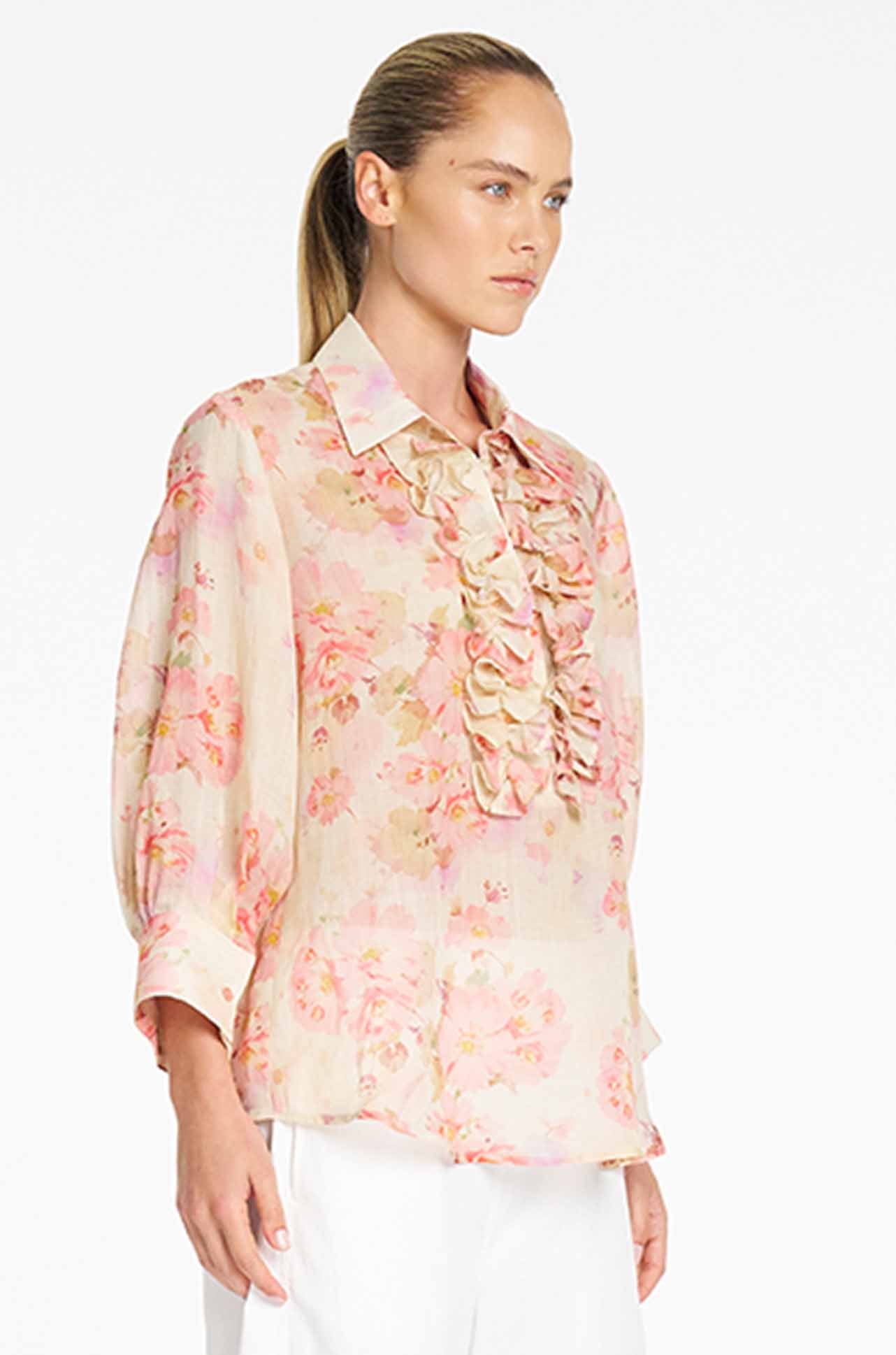 Ruffle Resort Top Misty Floral Line