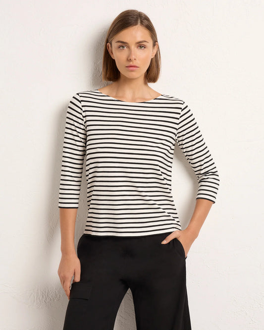 Relaxed Boat Neck Boater Stripe Milk Black