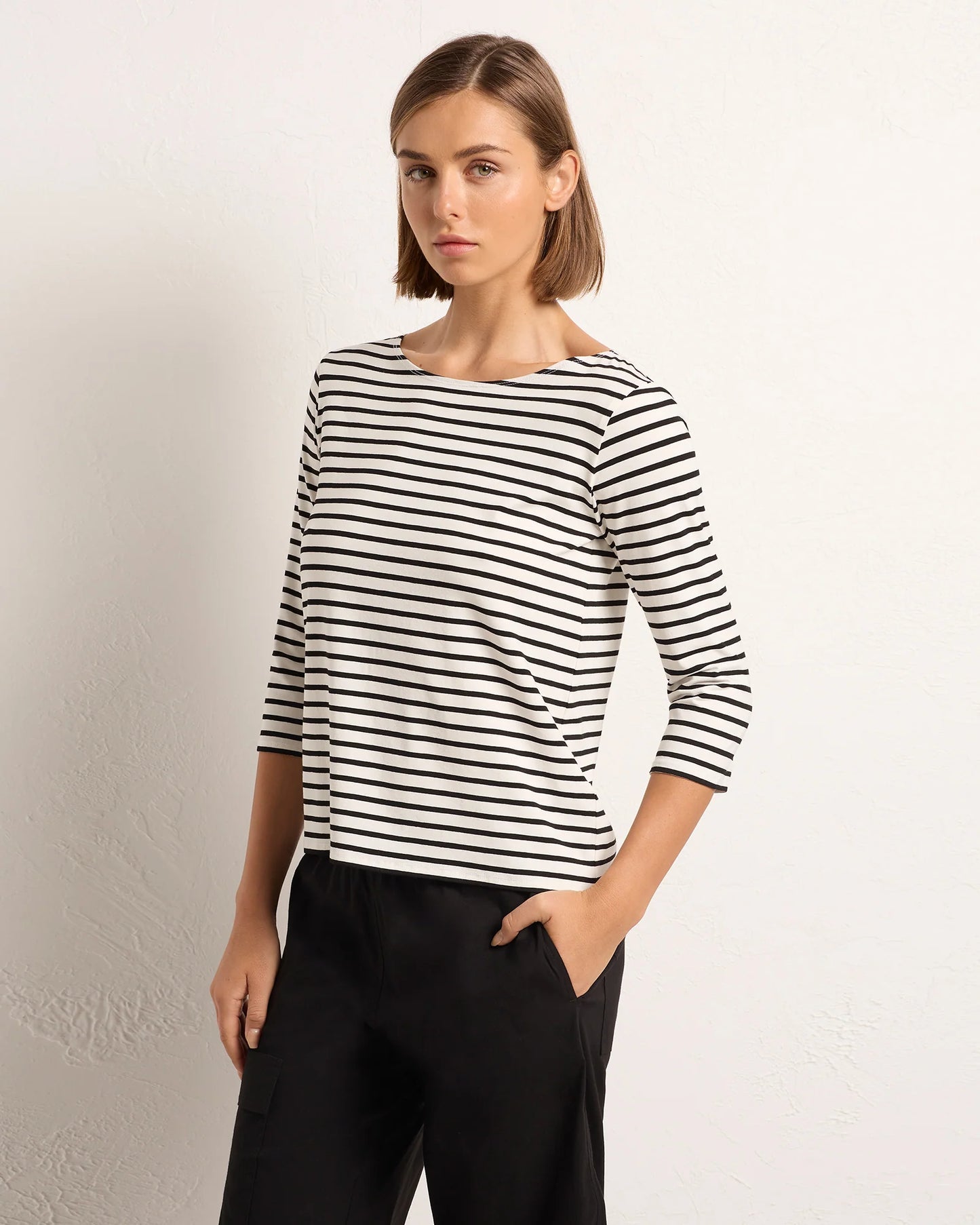 Relaxed Boat Neck Boater Stripe Milk Black