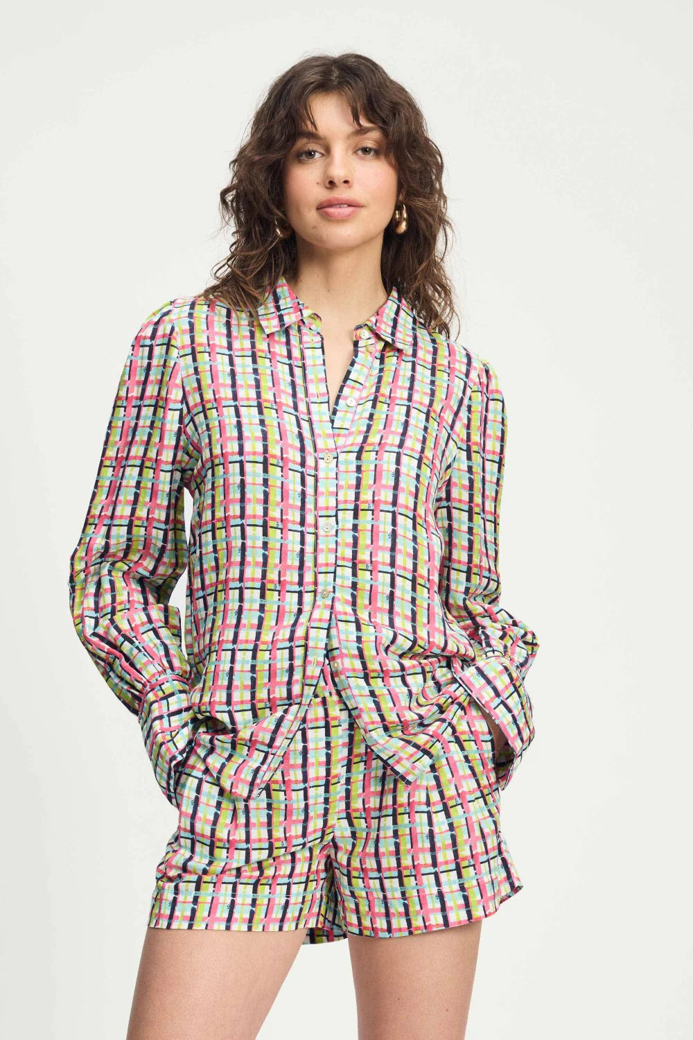 Blouse Brushwork Check linen