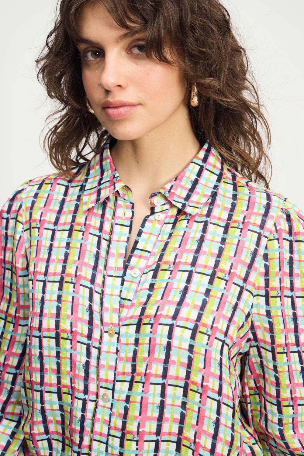 Blouse Brushwork Check linen