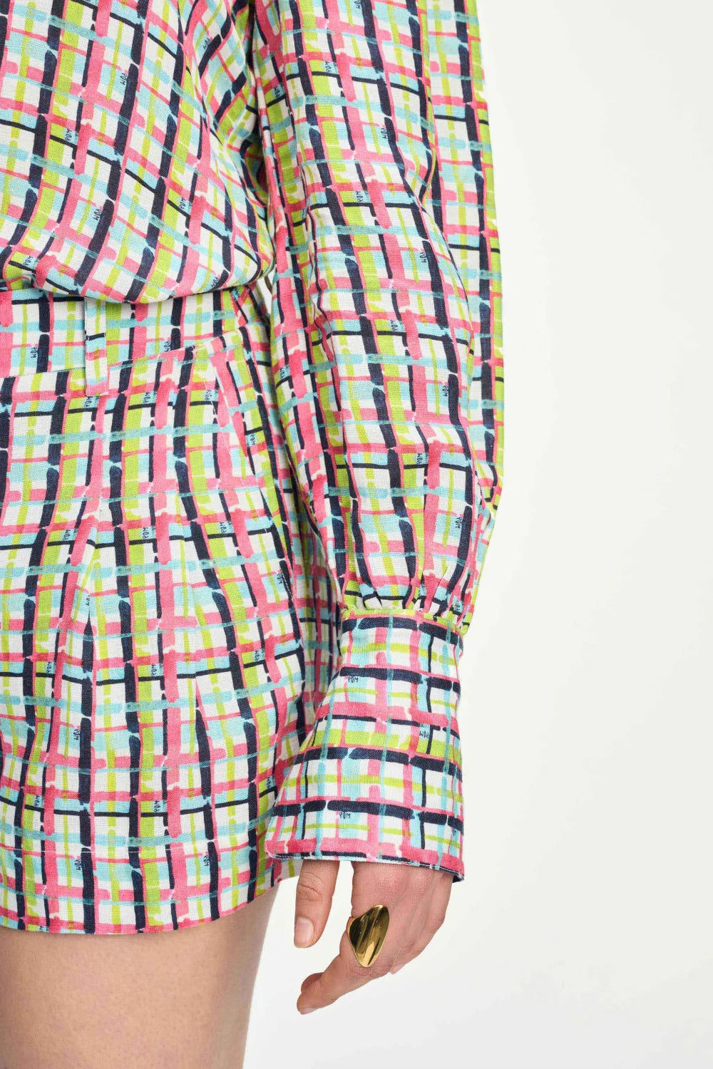 Blouse Brushwork Check linen