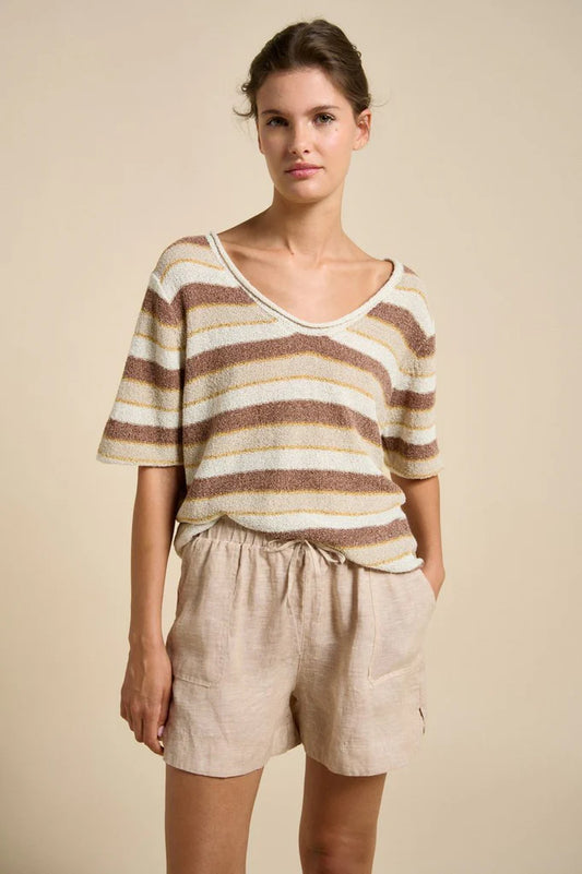 Clovelly Tee chocolate stripe