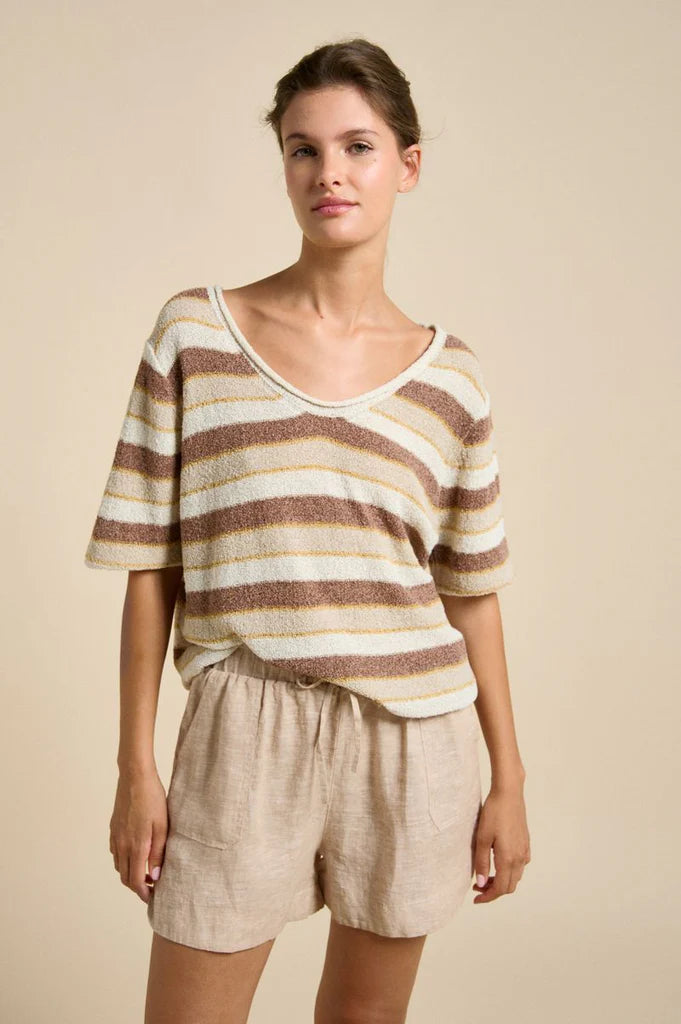 Clovelly Tee chocolate stripe