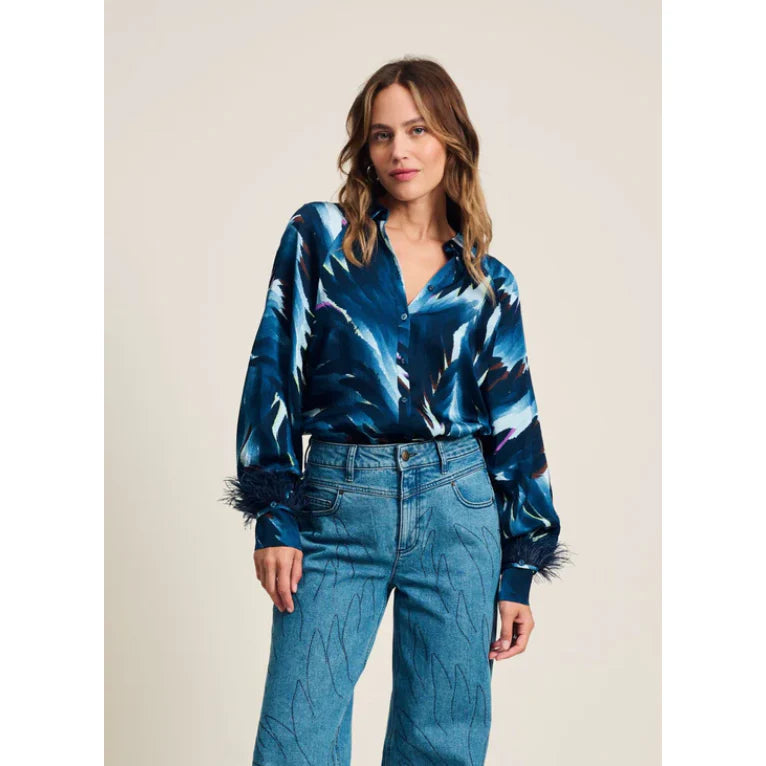 Blouse Feathers Blue