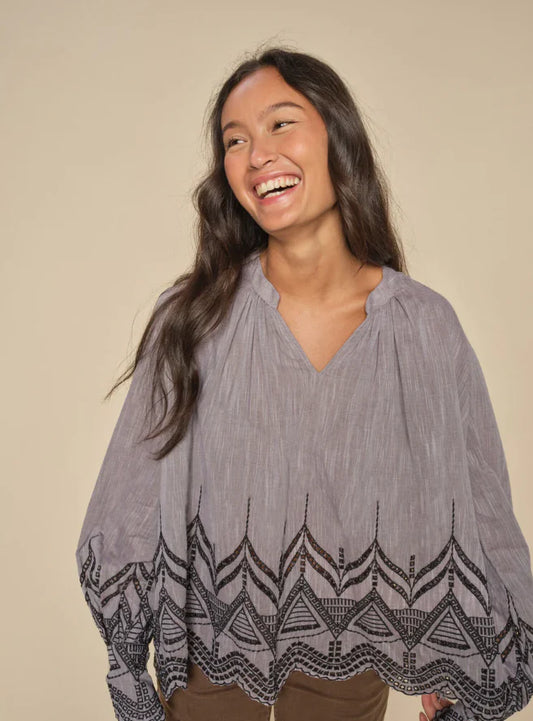 Gill Embellish Blouse in Rain Drum
