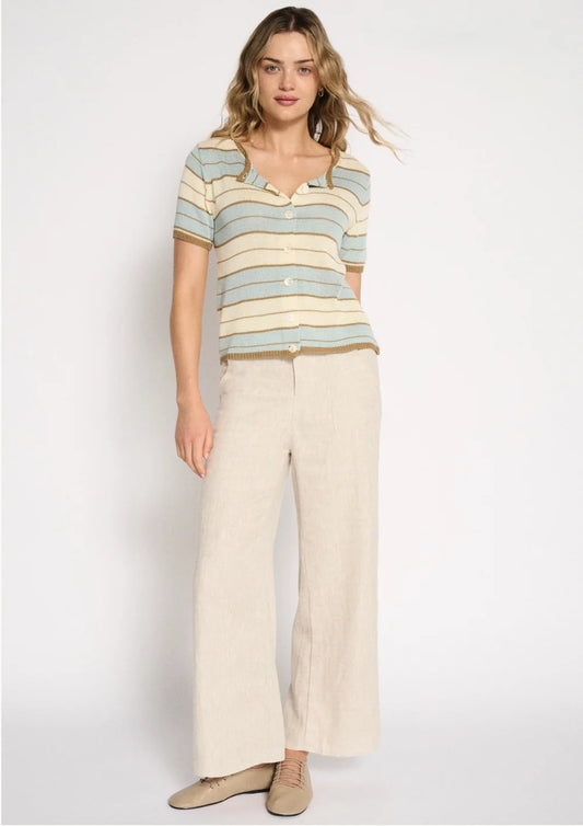 LL Solene Stripe Button Top Dusty Aqua