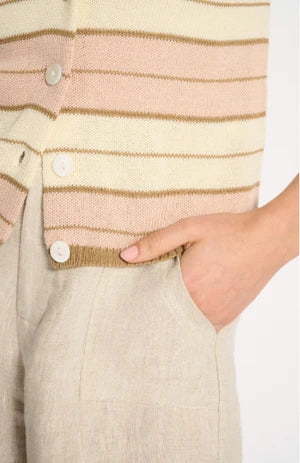 LL Solene Stripe Button Top Dusty Pink