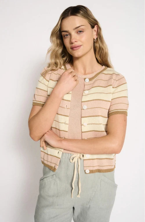 LL Solene Stripe Button Top Dusty Pink