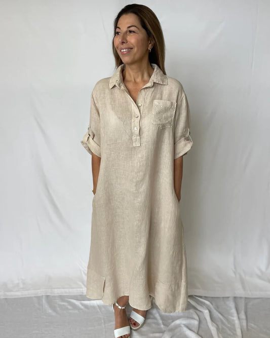 Sequin Dress Linen Sabbia