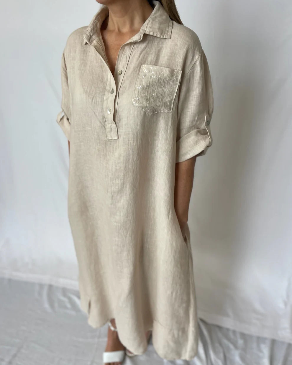 Sequin Dress Linen Sabbia