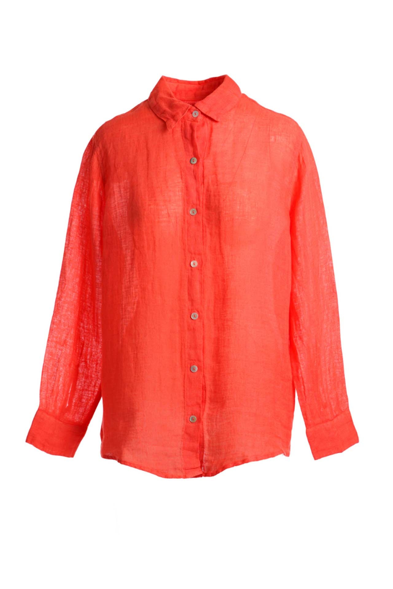 Button Linen Gauze Shirt Coral Reef