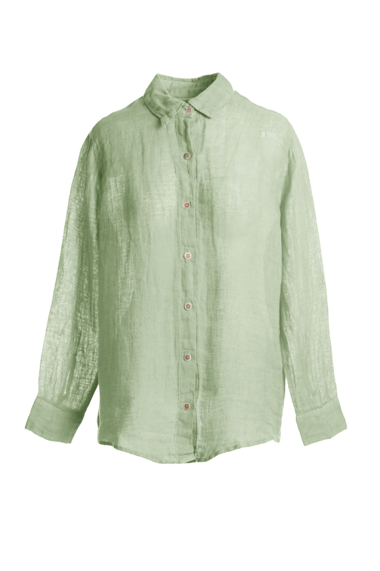 Button Linen Gauze Shirt Grecian Green