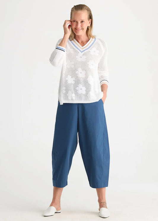Floral Pointelle Vee White