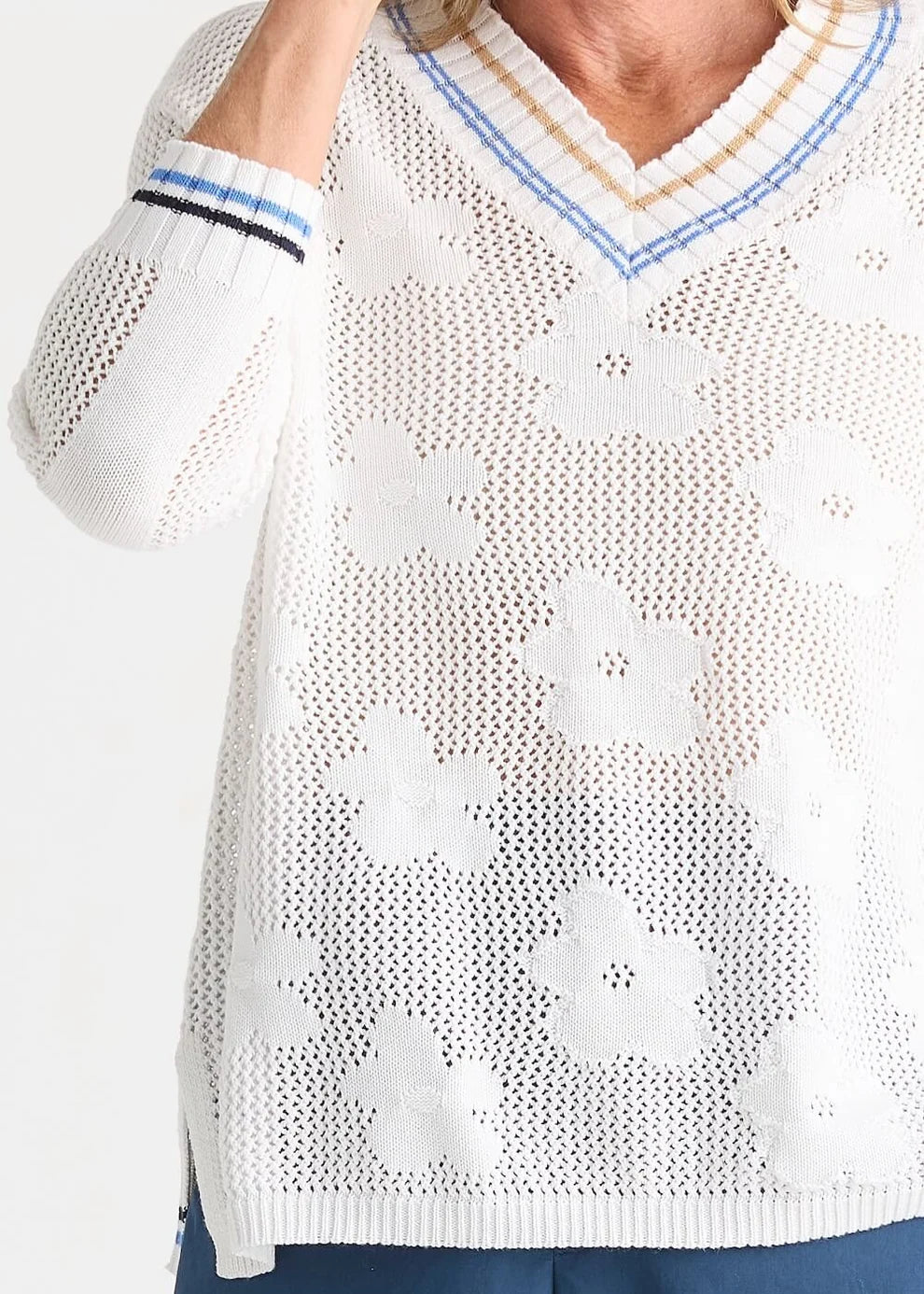 Floral Pointelle Vee White