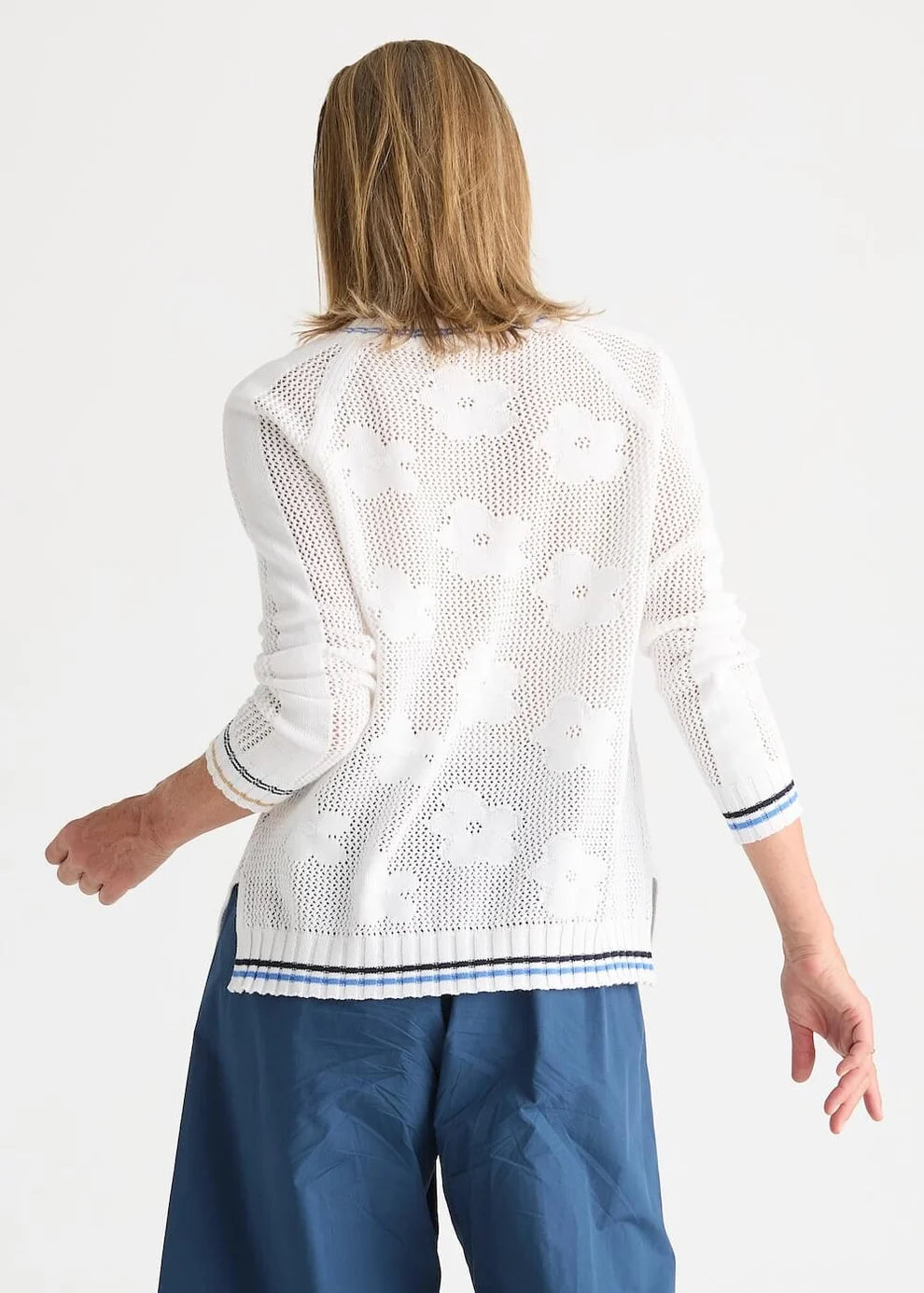 Floral Pointelle Vee White