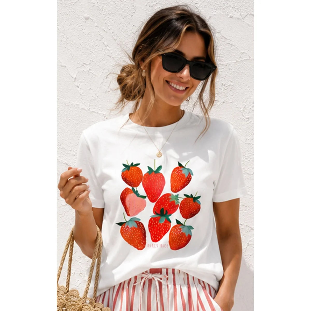 T Shirt White Strawberries Berry Cute