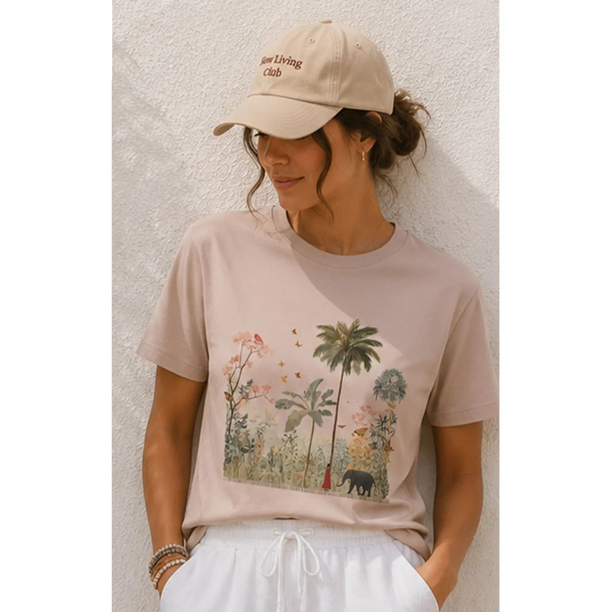 T Shirt Taupe Girl And Elephant