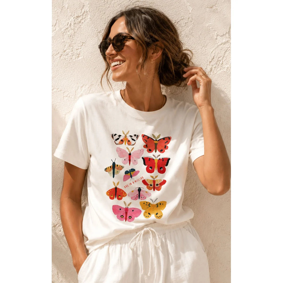 T Shirt White Butterflies One In Million