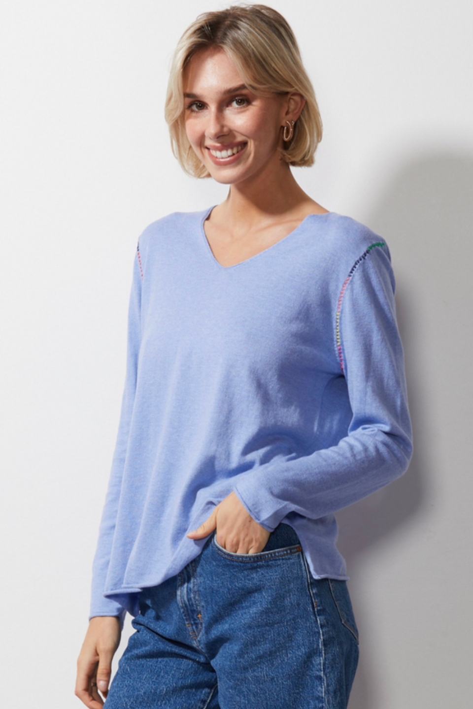 V Stitch Jumper Blueberry